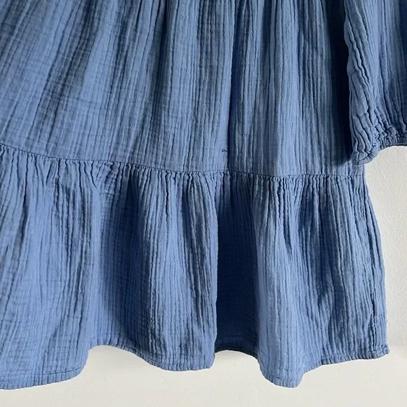 Blue cotton shirt dress / mini dress with collar and 3/4 length sleeves - Picture 3 of 7